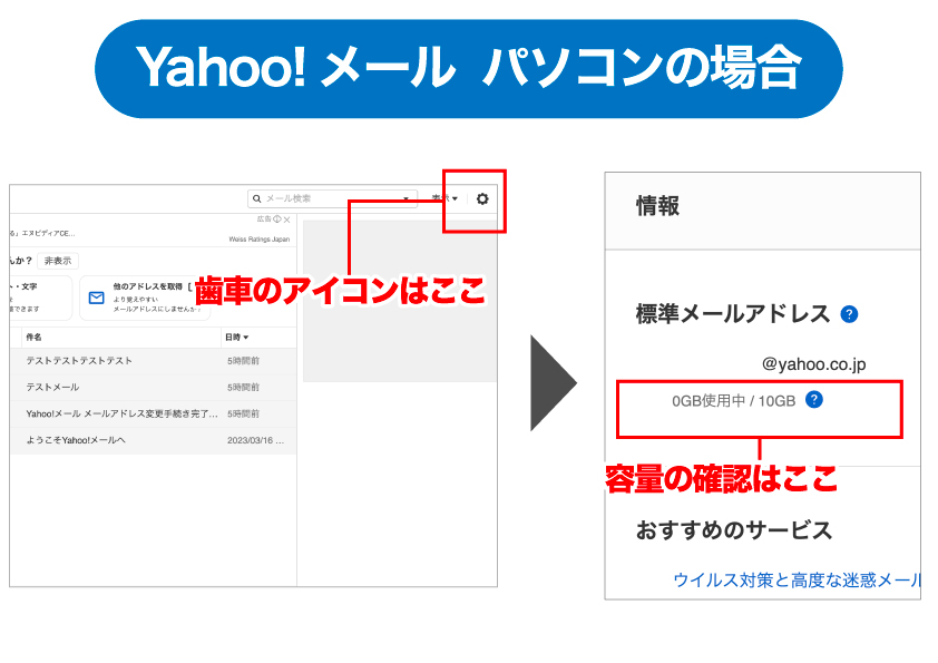 Yahoo!メールの容量確認と削除方法